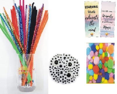 INDIKONB CRAFT KIT (Total 150 pcs) Plain Multicolor Pipe Cleaners (50 pcs) , Mix Size Multi color Pom poms (50 pcs), Assorted Googly Wiggle Eyes (50 pcs) Combo Kit Set for Art and crafts supplies , DIY Scrapbooking , School Projects for Kids (PLAIN COMBO, SMALL PACK)