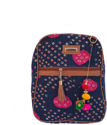 Craferia Export Ikkat Printed Backpack With Cute Classy Pom Pomp 2 L Backpack(Tan)