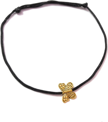 MANMORA Black Thread Oxidised Gold Bead Butterfly Anklet Cotton Dori Anklet Acrylic Anklet
