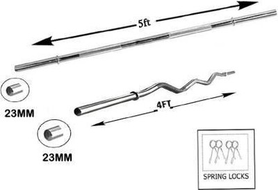 YMD 5Ft Straight + 4Ft Curl - 23mm Weight Lifting Bar(Silver)
