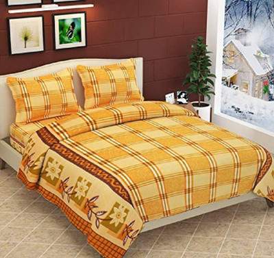 MORADO 160 TC Microfiber Double Checkered Flat Bedsheet(Pack of 1, Yellow)