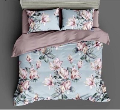 Emerging Furnishings 144 TC Cotton Double Floral Flat Bedsheet(Pack of 1, Blue)