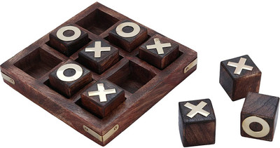 ORTUS Wooden Noughts and Crosses | TIK Tak Toe Pedagogical Board | Wooden Zero Kata | Brain Teaser Games | Toy for Kids - Dark Finish Board Game Accessories