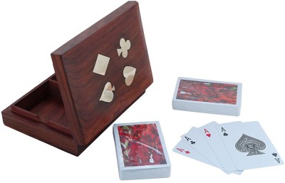 ORTUS Playing Cards Set of 2 in Handmade Wooden Storage Box Case Holder(Brown, White)