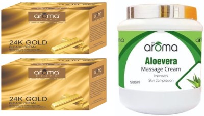 AlAroma Leafs 24KR GOLD BLEACH WITH ALOEVERA MASSAGE CREAM (PACK OF 3)(3 Items in the set)