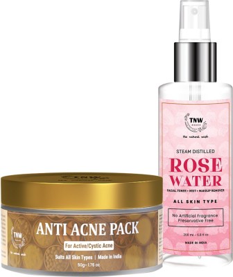 TNW - The Natural Wash Combo of Anti Acne Face Pack & Rose Water Toner | Face Pack With Neem Extracts .Pimple Clearing Treatment 50G | Toner For Face - Makeup Remover -For All Skin Types 200 ML(2 Items in the set)