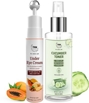TNW - The Natural Wash Combo of Cucumber Toner & Under Eye Cream |Pore Tightening Toner,Oil Control And Removes Make Up-100 ML|Under Eye Cream With Massage Roller For Dark Circles And Puffy Eyes.(15 ML)(2 Items in the set)