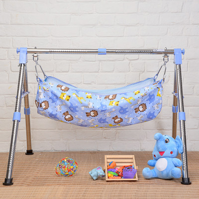 JIN Fully Foldable Cradle with Round Frame, Indian Style Ghodiyu (Blue)(Blue)