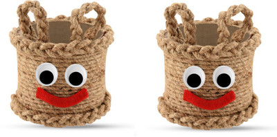 Jute handicraft 2 Compartments Jute Pen stand/desk Organizer/pen holder, Best Handicraft item for home décor and gift purpose. Great for study room, Set Of 2(Brown)