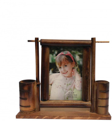 Craferia Export 2 Compartments Wooden Pen Holder(Brown)