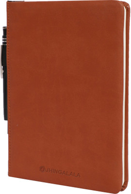 Jhingalala PU Leather Finish Hard Bound Executive Notebook Diary with Pen, Pen Holder Regular Notebook Ruled 190 Pages(Brown)