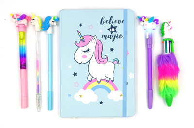 kridha Unicorn A5 Gift Set Single rule 100 Pages(Skyblue, Pack of 6)