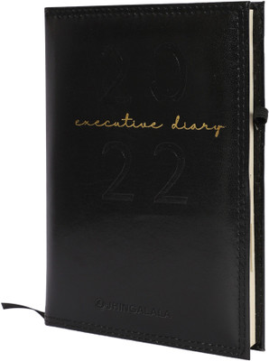 Jhingalala PU Leather Finish Hard Bound Executive Diary 2022 Notebook with Pen Holder, Daily Monthly Planner Regular Diary Ruled 365 Pages(Black)