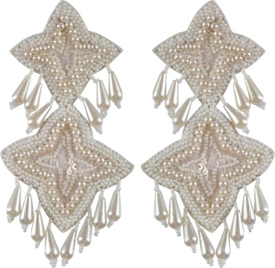 CRUNCHY FASHION Off-White Beads Studded Handcrafted Contemporary Star Design Drop Earrings Alloy Drops & Danglers