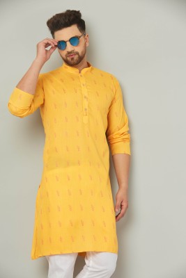 AEW DESIGNS Men Self Design Straight Kurta(Yellow)