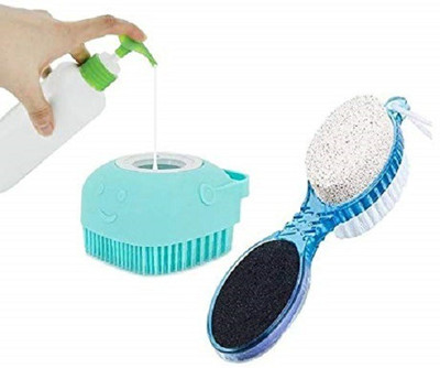 GIFTMOOR 4 In 1 Multi Use Pedicure Tool Scrubber Brush with Silicone Soft Liquid Bath Soap Brush