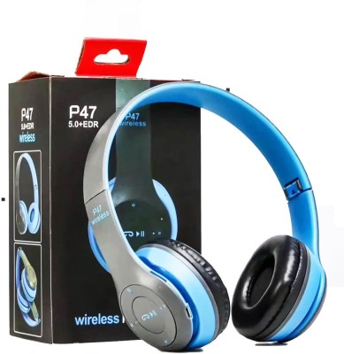 BUFONA Bluetooth Foldable Wireless BUNAP47 Gaming Headphone with mic Bluetooth Headset(Blue, Grey, On the Ear)