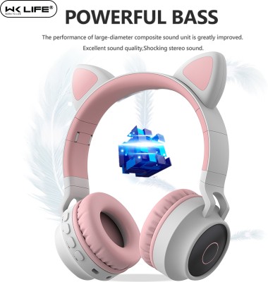 Wk Life Kids Headphones Wireless, Girls/Boys Cat Ear Bluetooth Bluetooth Headset(Grey, Pink, On the Ear)