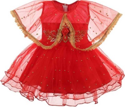 Oraisportsmart Baby Girls Midi/Knee Length Festive/Wedding Dress(Red, Short Sleeve)