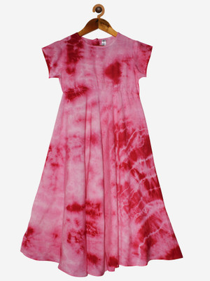 KiddoPanti Girls Midi/Knee Length Casual Dress(Pink, Short Sleeve)