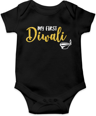 inkwale Romper For Baby Boys & Baby Girls Casual Printed Cotton Blend(Black, Pack of 1)