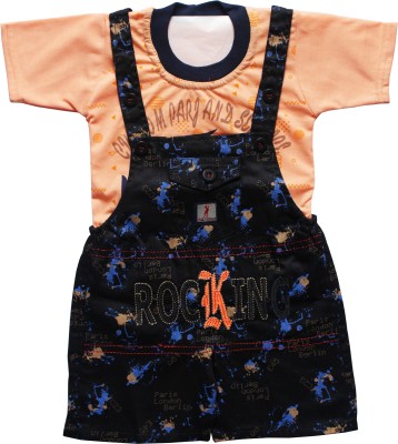 MD Baby's Galaxy Dungaree For Baby Boys & Baby Girls Casual Printed Cotton Blend(Orange, Pack of 1)