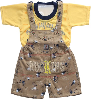 MD Baby's Galaxy Dungaree For Baby Boys & Baby Girls Casual Printed Cotton Blend(Yellow, Pack of 1)