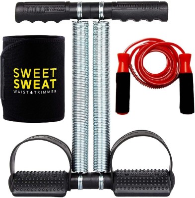 SIDHMART Tummy Trimmer ,Skipping Rope & Sweat Belt Combo Abs Exercise Equipment Home Gym Training Cardio Workout Equipments For Men Women Fitness Accessory Kit Kit