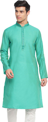 Sanwara Men Self Design Straight Kurta(Green)