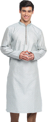 Sanwara Men Chikan Embroidery Straight Kurta(Blue)