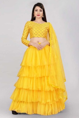 Roopvastra Checkered Semi Stitched Lehenga Choli(Yellow)