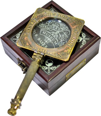 SAILOR's ART BRASS SHERLOCK HOLMES WITH WOODEN BOX 10X MAGNIFYING GLASS(Brown and Gold)