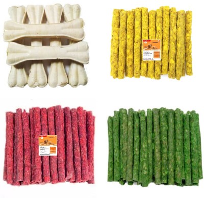 Pet N Perry Combo Pack Of Red,Yellow,Green Munchy & 8 Inch Calcium Bone 250-250Gm Chicken, Mutton, Mint Dog Chew(1 kg, Pack of 1)