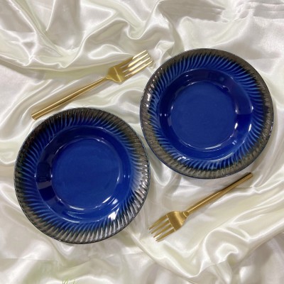 Ceramic Dining Royal Blue Ceramic Deep Pasta Plates Set of 2 Charger Plate(Pack of: 2)
