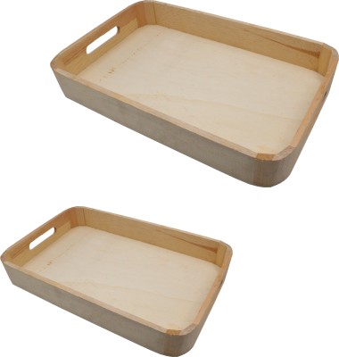 Jades Combo of Wooden Decoupage Trays Set of 2 Tray(Pack of 2, Microwave Safe)