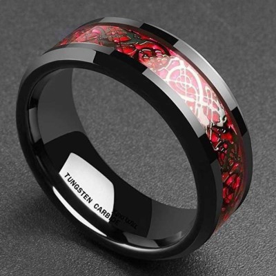 HOUSEOFTRENDZZ Dragon Celtic Inlay Polish Finish Steel Ring Stainless Steel Titanium Plated Ring Stainless Steel, Metal, Tungsten Cubic Zirconia Titanium, Silver, Platinum Plated Ring (PACK OF 1 PIECE) BLACK/RED Stainless Steel Sterling Silver Plated Ring