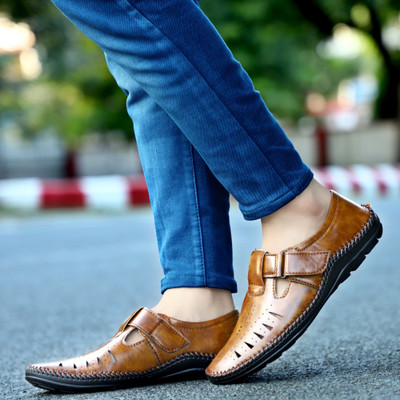LE GREEM Men Sandals(Tan , 8)