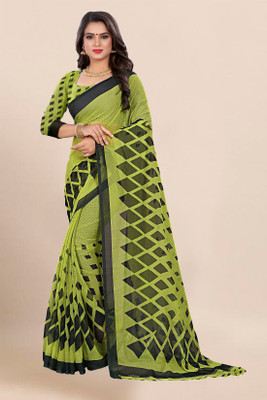 RUNAYA NX Printed Daily Wear Georgette Saree(Green)