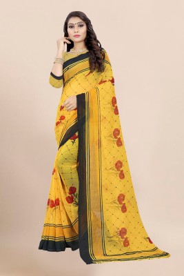 RUNAYA NX Floral Print Bollywood Georgette Saree(Yellow)