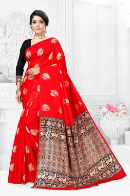 Rinku Textiles Woven Banarasi Silk Blend Saree(Red)