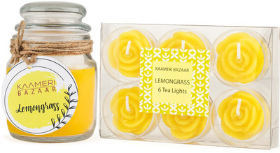 Kaameri Bazaar Lemon Grass Jar Tealight Combo Candle(Yellow, Pack of 1)