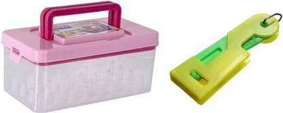 SHOPOBOX Plastic Double Layer Portable Travel Sewing Kits Box for Needles Threads Scissor Pin with 32 Reels Storage Organizer Item (Transparent, 21Lx11.50Bx9H cm) Sewing Kit Sewing Kit