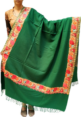 Soul Essence Wool Embroidered Women Shawl(Green)