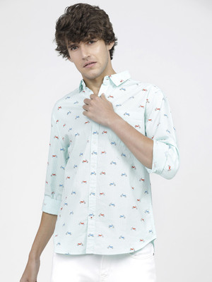 HIGHLANDER Men Printed Casual Light Blue Shirt