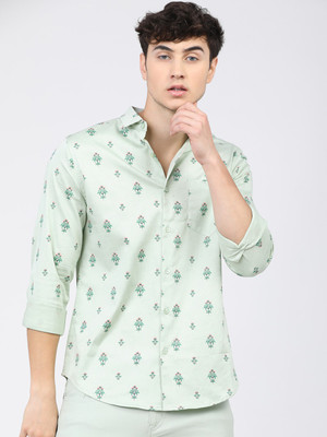 HIGHLANDER Men Printed Casual Green Shirt
