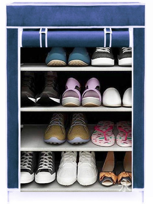 CMerchants 4L-MODEL-SHOE-STAND-F Metal Collapsible Shoe Stand(BLUE, 4 Shelves, DIY(Do-It-Yourself))
