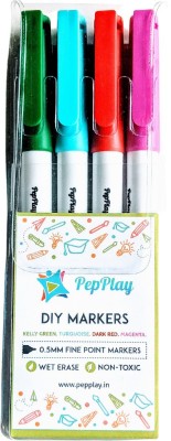 PepPlay Water Based Non Toxic Wet Erase Fine Tip Nib Sketch Pen(Green, Red, Turquoise, Pink)