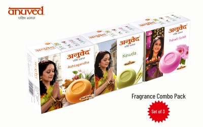 Anuved Fragrance Combo pack of 3 Herbal Soaps (125Gm Each) - Kewda, Astagandha, Pahadi Gulab(3 x 125 g)
