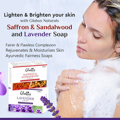 Globus Naturals Saffron & Lavender Skin Lightening, Brightening Soap Combo Pack(2 x 100 g)