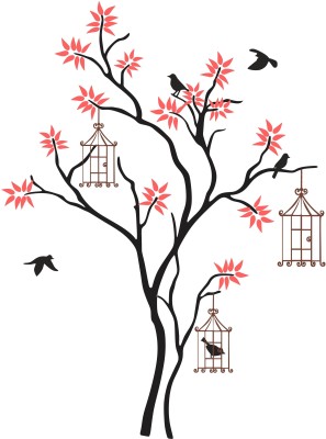 K2A Design 100 cm Hanging cage on a beautiful tree wall sticker (: 123 Cm X 100 Cm Self Adhesive Sticker(Pack of 1)